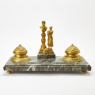 Lot 656 - Louis XVI Style Gilt-Bronze and Black Marble Inkstand