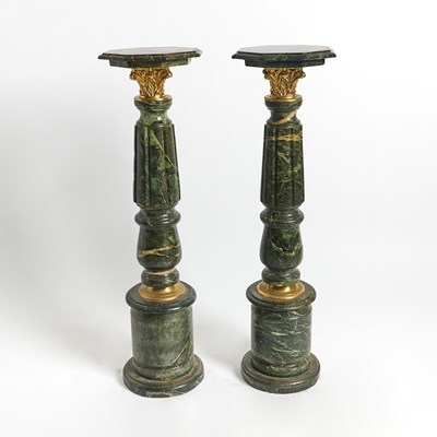 Lot 621 - Pair of Gilt-Bronze-Mounted Green Marble Pedestals