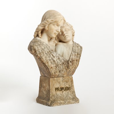 Lot 609 - Italian Marble and Alabaster Figural Bust of a Mother Embracing Her Child
