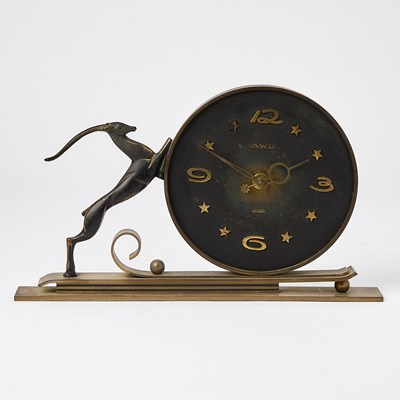 Lot 199 - Dutch Bronze Impala Table Clock