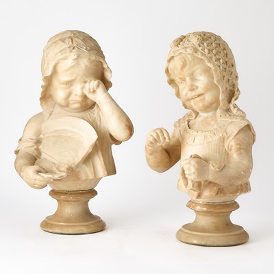 Lot 179 - Pair of Italian Alabaster Busts of Young Girls