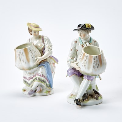 Lot 125 - Pair of KPM Porcelain Figural Salt Cellars
