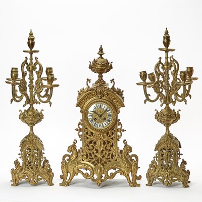 Lot 134 - Regence Style Gilt-Bronze Three-Piece Clock Garniture