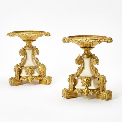 Lot 109 - Pair of Louis XVI Style Gilt-Bronze and White Marble Tazzae