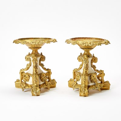 Lot 109 - Pair of Louis XVI Style Gilt-Bronze and White Marble Tazzae