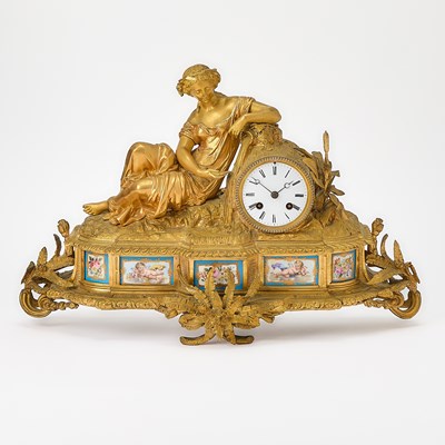 Lot 111 - Louis XVI Style Porcelain-Mounted Gilt-Bronze Mantel Clock
