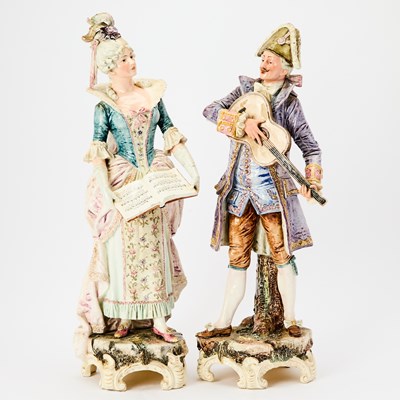 Lot 174 - Pair of Italian Majolica Figures of a Minstrel and Singer