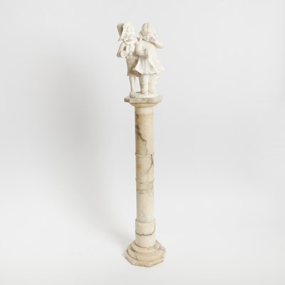 Lot 669 - Italian Alabaster Group of a Young Boy and Girl