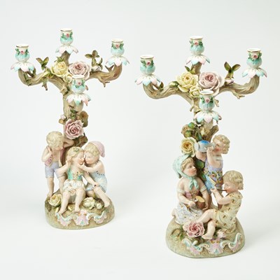 Lot 131 - Pair of German Porcelain Four-Light Candelabra