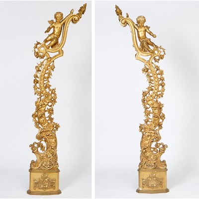 Lot 637 - Pair of Italian Rococo Style Carved Giltwood Putti Columns