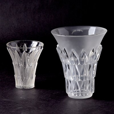 Lot 737 - Two R. Lalique Molded Glass "Châtaignier" and "Feuilles" Vases