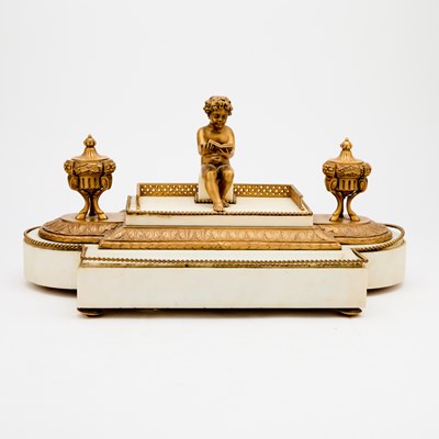 Lot 526 - Louis XVI Style Gilt-Bronze and White Marble Inkstand