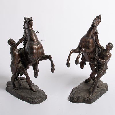 Lot 648 - Pair of French Patinated Bronze Equestrian Groups: Le Chevaux de Marly