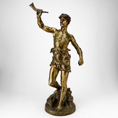 Lot 649 - French Gilt-Bronze Figure of a Man with Horn