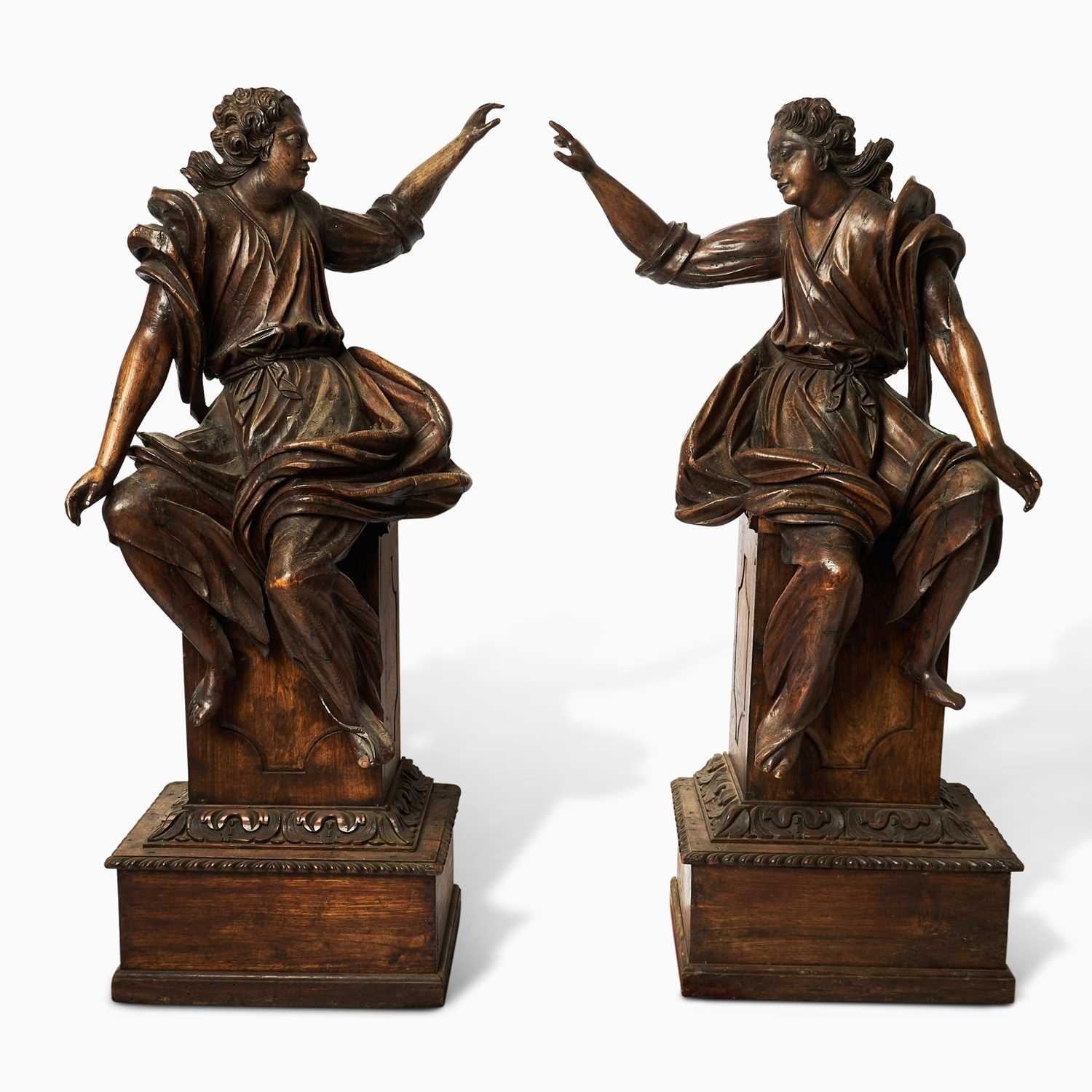Lot 680 - Pair of Dutch Baroque Carved Oak Figures of Seated Angels