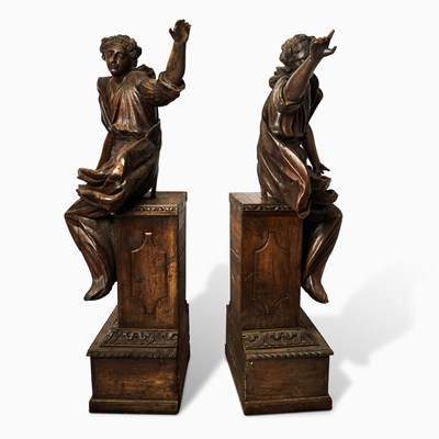 Lot 680 - Pair of Dutch Baroque Carved Oak Figures of Seated Angels