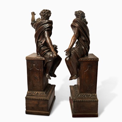 Lot 680 - Pair of Dutch Baroque Carved Oak Figures of Seated Angels