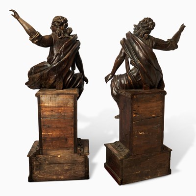 Lot 680 - Pair of Dutch Baroque Carved Oak Figures of Seated Angels