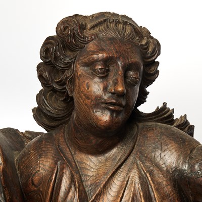 Lot 680 - Pair of Dutch Baroque Carved Oak Figures of Seated Angels