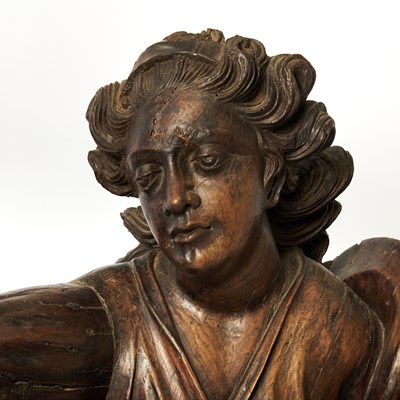 Lot 680 - Pair of Dutch Baroque Carved Oak Figures of Seated Angels