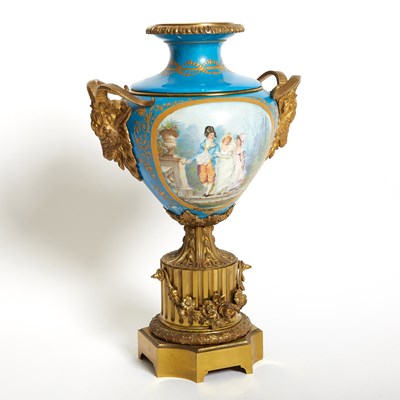 Lot 182 - Louis XVI Style Gilt-Bronze-Mounted Sevres Style Porcelain Urn
