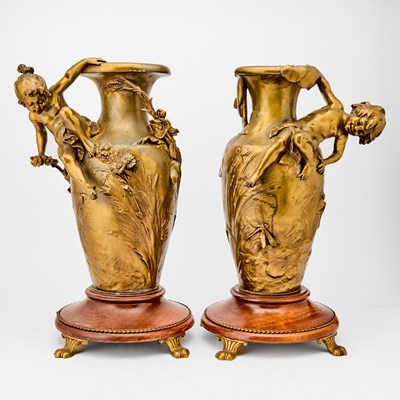 Lot 511 - Pair of French Gilt-Bronze Figural Vases