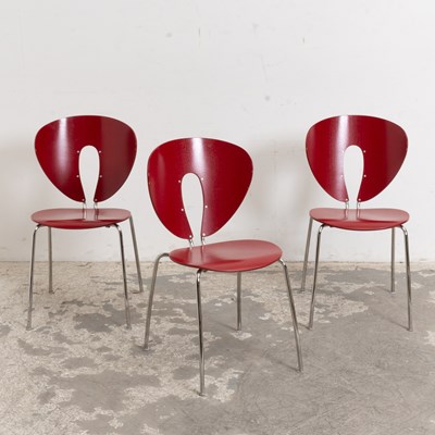 Lot 202 - Set of Three Red Painted Jesús Gasca "Globus" Chairs for STUA