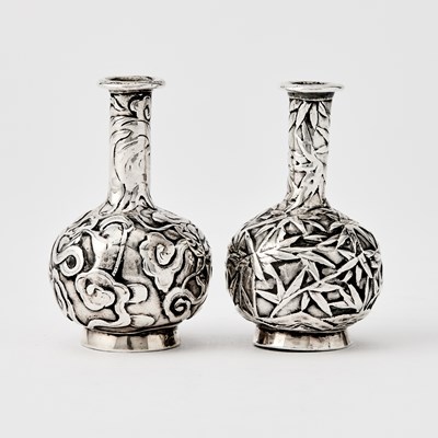 Lot 63 - A Rare Pair of Chinese Export Miniature Silver Vases