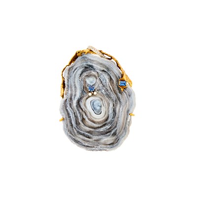 Lot 2068 - Jørgen Peter Vang Gold, Druzy Quartz, Sapphire and Diamond Pendant-Brooch