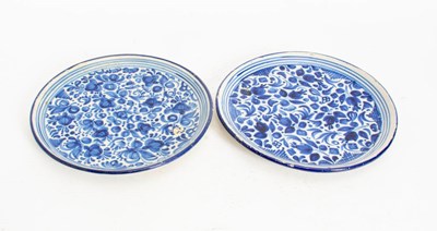 Lot 233 - Pair of Glazed Ceramic Blue and White Chargers