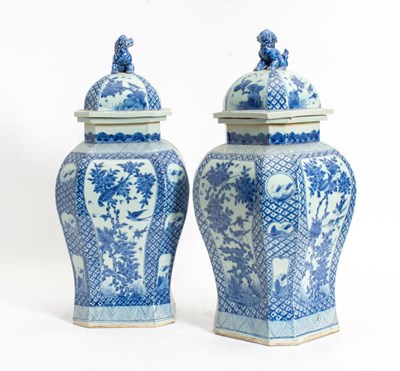 Lot 252 - Pair of Chinese Blue and White Porcelain Lidded Vases