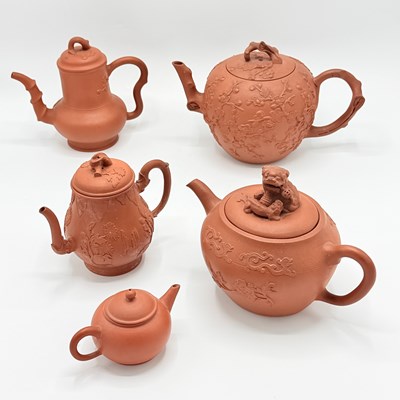 Lot 235 - Group of Five Staffordshire Redware Teapots