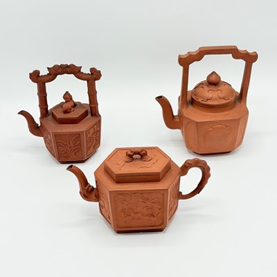 Lot 237 - Group of Three Staffordshire Redware Teapots
