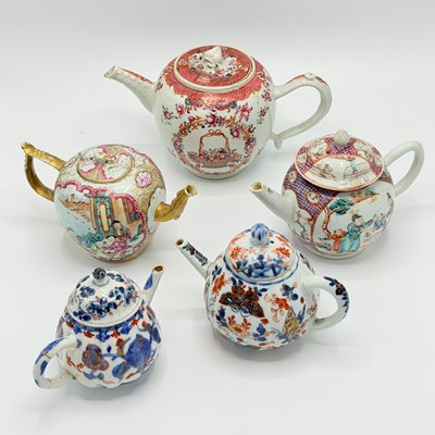 Lot 121 - Group of Five Chinese Export Porcelain Teapots