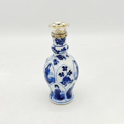 Lot 530 - A Small Chinese Blue and White Porcelain Silver-Mounted Vase