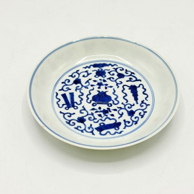 Lot 216 - A Chinese Blue and White Porcelain 'Musical Instruments' Dish