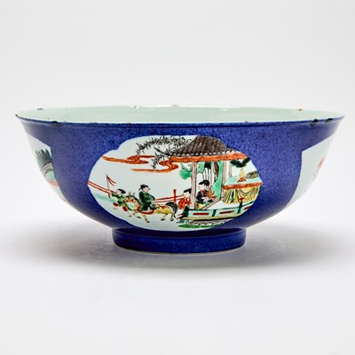 Lot 218 - A Chinese Famille Verte Enameled Powder Blue-Ground Porcelain Bowl