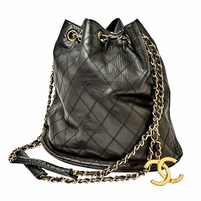 Lot 1184 - Chanel Black Quilted Leather Bucket Bag