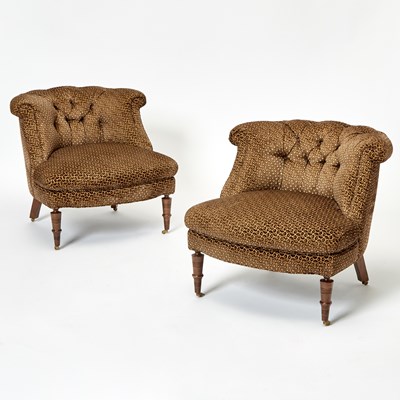 Lot 626 - Pair of Upholstered Mahogany Slipper Chairs