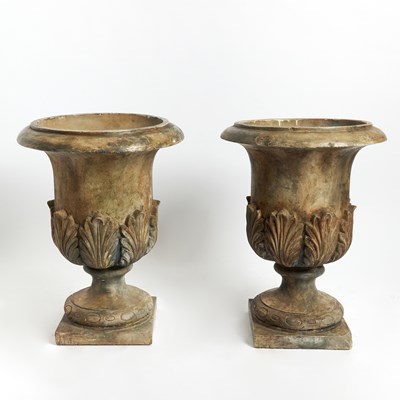 Lot 680 - Pair of Large Painted Terracotta Garden Urns