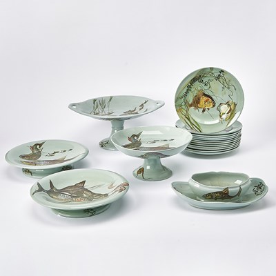 Lot 658 - Minton Porcelain Aesthetic Movement "Aquarium" Partial Dessert Service
