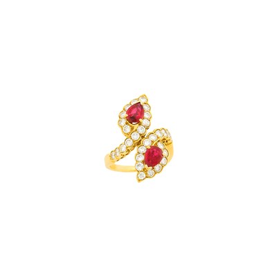 Lot 36 - Van Cleef & Arpels Gold Ruby and Diamond Crossover Ring, France