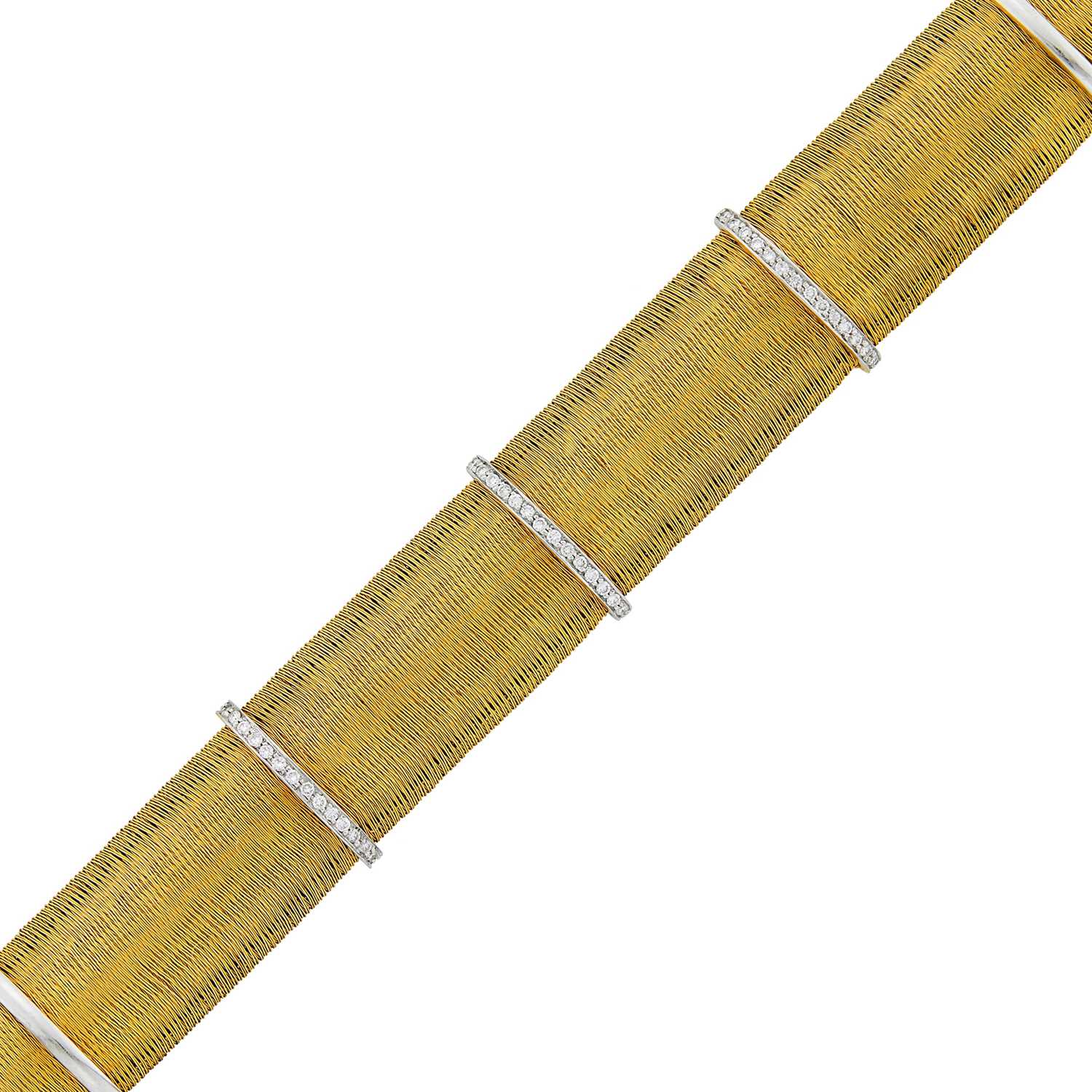 Lot 20 - Roberto Coin Two-Color Woven Gold and Diamond Mesh Bracelet