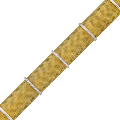 Lot 20 - Roberto Coin Two-Color Woven Gold and Diamond Mesh Bracelet