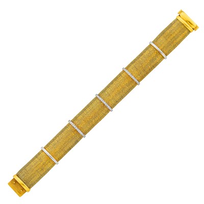 Lot 20 - Roberto Coin Two-Color Woven Gold and Diamond Mesh Bracelet
