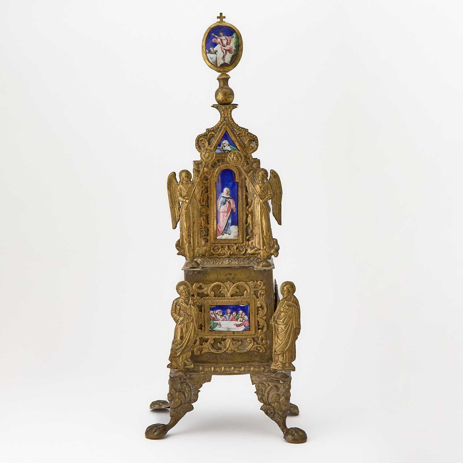 Lot 1047 - Russian Enamel Mounted Brass and White Metal Tabernacle