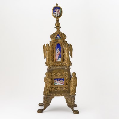 Lot 1047 - Russian Enamel Mounted Brass and White Metal Tabernacle