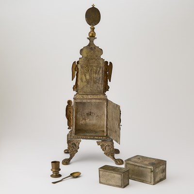 Lot 1047 - Russian Enamel Mounted Brass and White Metal Tabernacle