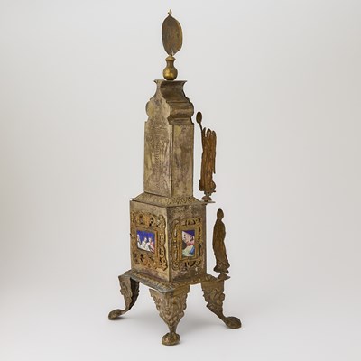 Lot 1047 - Russian Enamel Mounted Brass and White Metal Tabernacle