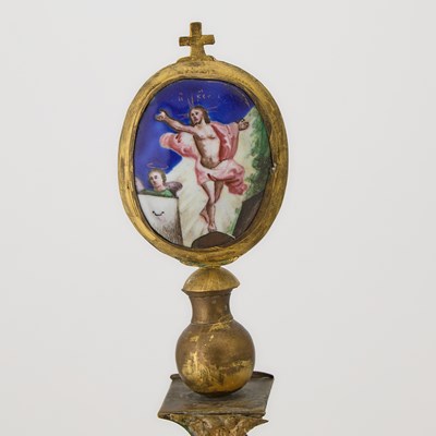 Lot 1047 - Russian Enamel Mounted Brass and White Metal Tabernacle